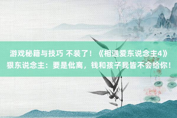 游戏秘籍与技巧 不装了！《相遇爱东说念主4》狠东说念主：要是仳离，钱和孩子我皆不会给你！