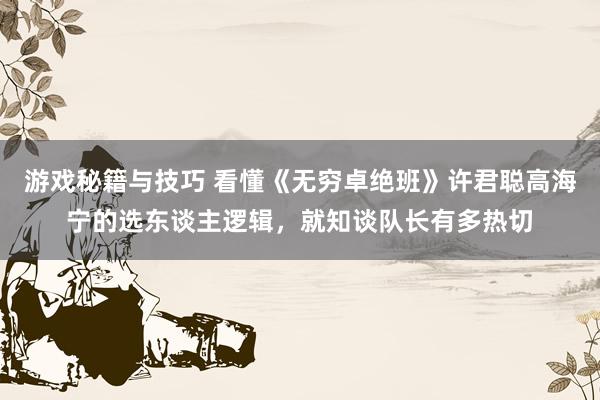 游戏秘籍与技巧 看懂《无穷卓绝班》许君聪高海宁的选东谈主逻辑，就知谈队长有多热切