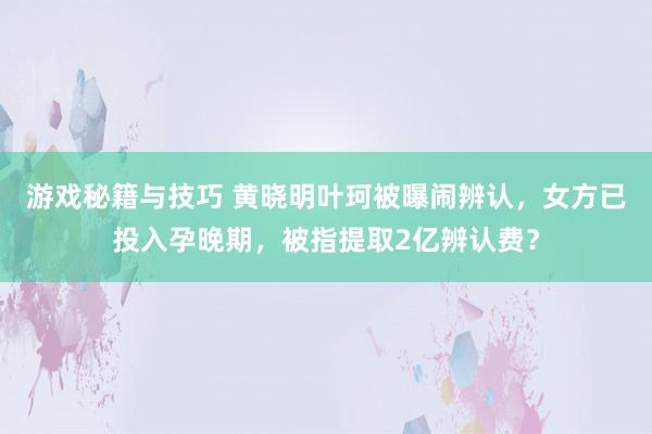 游戏秘籍与技巧 黄晓明叶珂被曝闹辨认，女方已投入孕晚期，被指提取2亿辨认费？