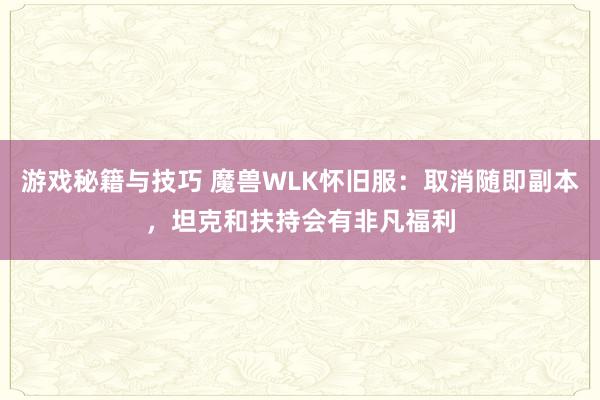 游戏秘籍与技巧 魔兽WLK怀旧服：取消随即副本，坦克和扶持会有非凡福利