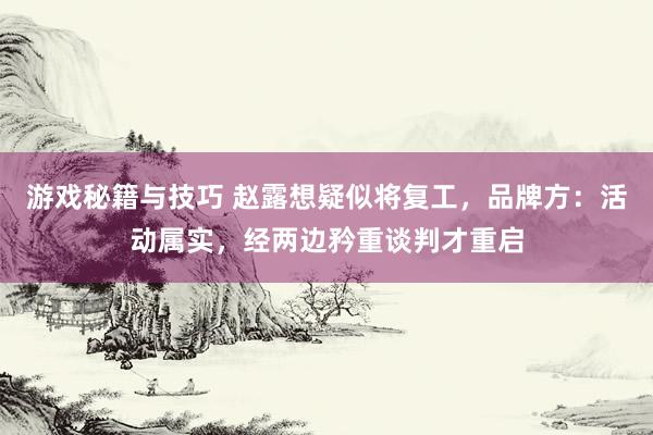 游戏秘籍与技巧 赵露想疑似将复工，品牌方：活动属实，经两边矜重谈判才重启