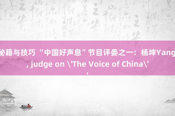 游戏秘籍与技巧 “中国好声息”节目评委之一：杨坤Yang Kun, judge on 'The Voice of China'